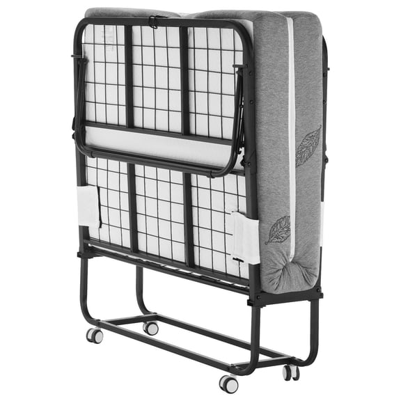 VEVOR Rollaway Bed, 38 in x 75 in Folding Bed with 5 in Mattress, Twin Size Foldable Bed with Sturdy Metal Frame & Memory Foam Mattress, Portable Twin Roll Away Bed with Mattress, for Adults, Guest