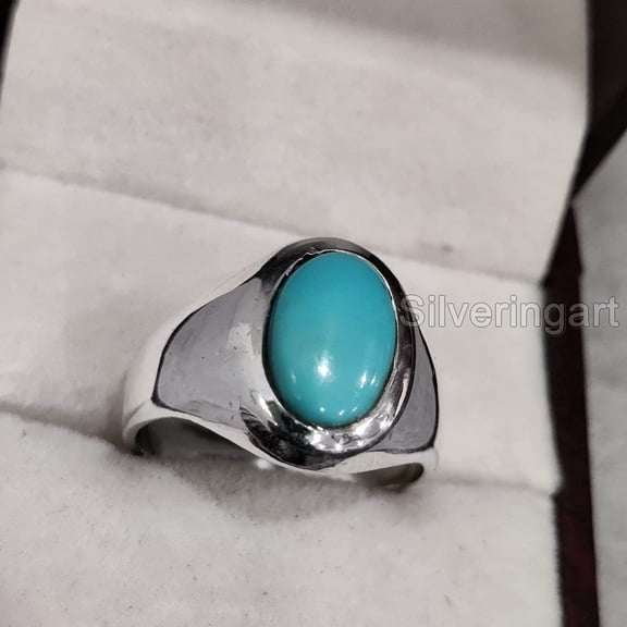Turquoise Ring, Silver Jewelry, 925 Silver Ring, Father's Day, AAA Natural Turquoise, December Birthstone Ring, Heavy Mens Ring, Spiritual Healing Gemstone, Christmas, Tiny Mens Ring
