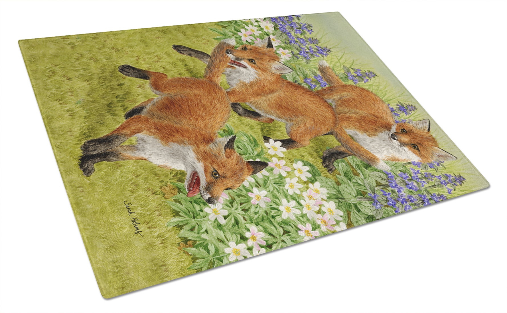 Chopping Board Cute Red Fox Cubs Extra Large Toughened Glass Cutting AF-11GCBL 