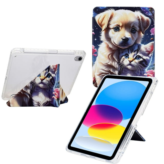 Case for iPad Mini 6 / iPad Mini 7 8.3 inch Drawing Pattern Y-Fold Standing Case Clear Back with Landscape Portrait Mode Pencil Holder & Auto Sleep