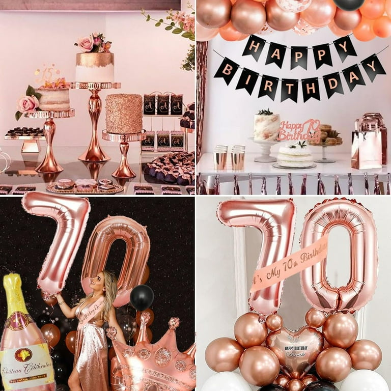 Black Rose Gold 70th Birthday Decoration for Lady, 70th Happy