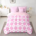thumbnail image 3 of Manfei Princess Ribbon Child Bedding Comforter Set 7pcs, Kawaii Cartoon Bow-tie King Bedding Sets, White Pink Square Plaid Reversible Bed Sheets, Luxury Bedroom Decor, 3 of 8