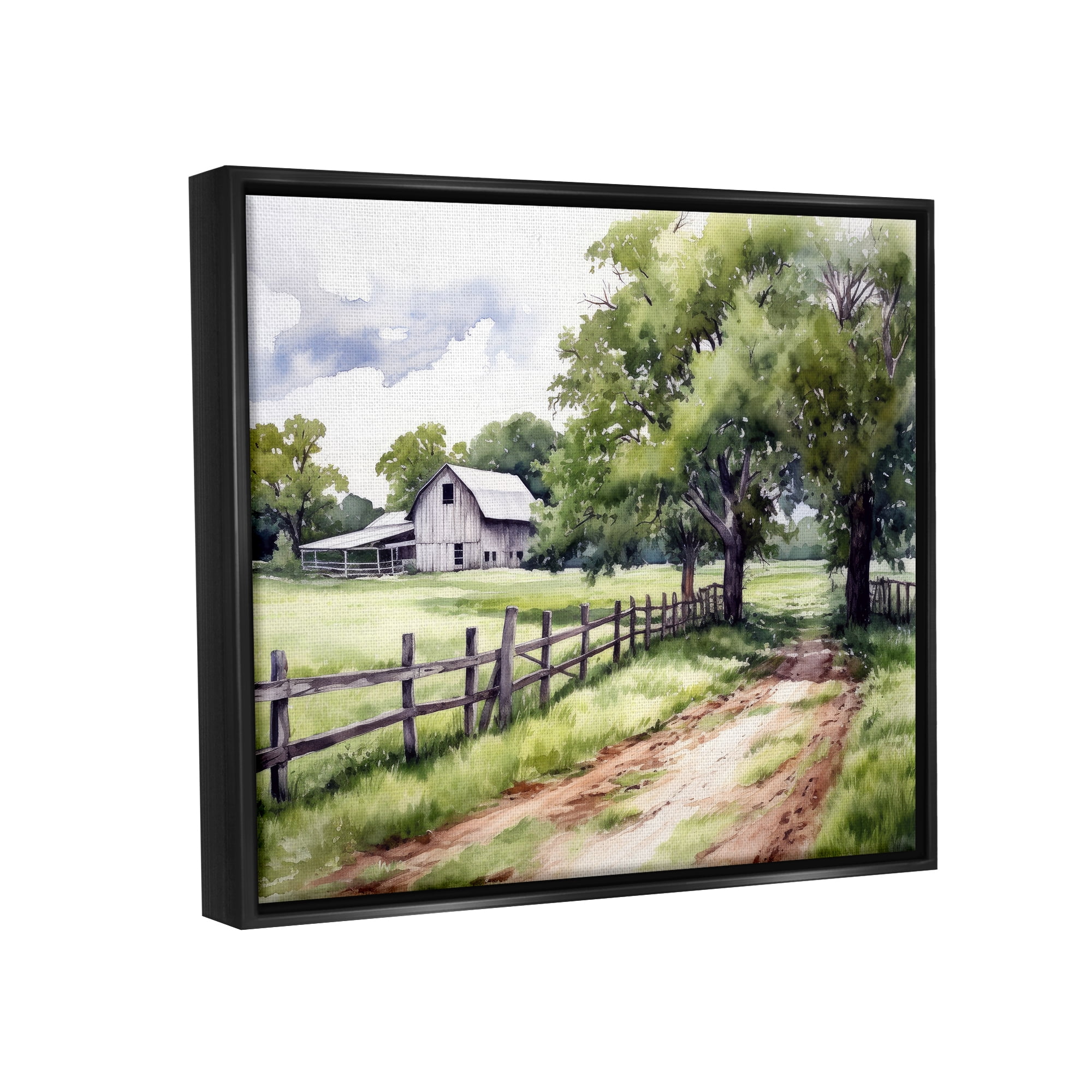 Stupell Industries Countryside Cottage Painting Landscape Painting Black Floater Framed Canvas Art Print Wall Art, 21 x 17