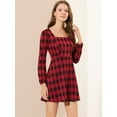 thumbnail image 2 of INSPIRE CHIC Women's Fall Square Neck Vintage Mini Plaids Dress, 2 of 6