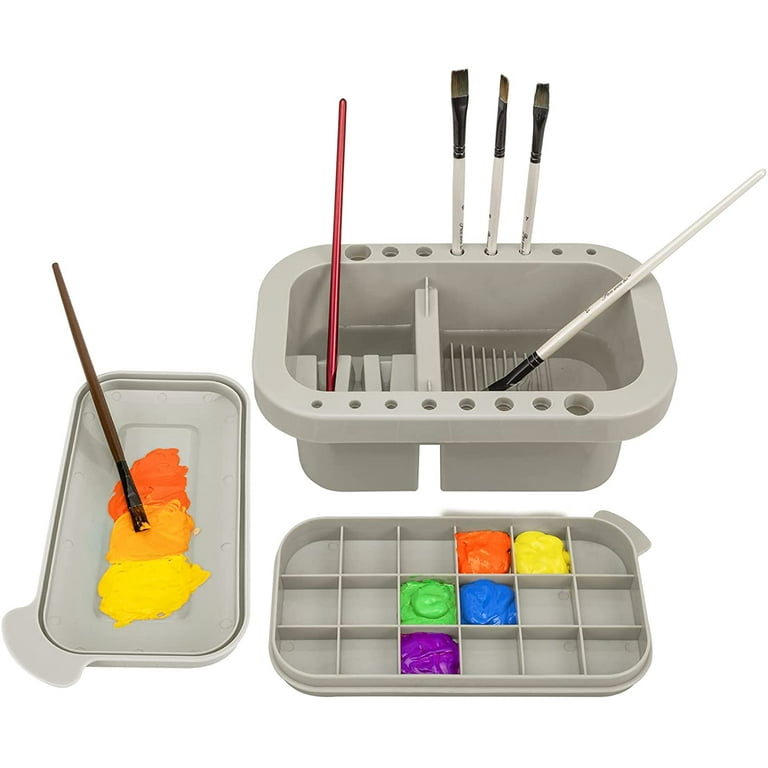 Paint Brush Cleaner, Paint Brush Holder and Organizers with Palette for  Acrylic, Watercolor, and Water-Based Paints (Grey) 