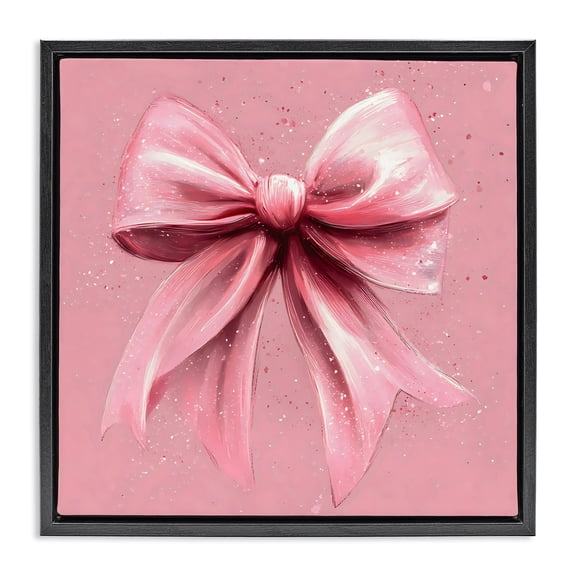 Stupell Industries Shabby Chic Big Pink Bow with Speckles Black Floating Frame Canvas Art, 18 x 18, by Creative Studio