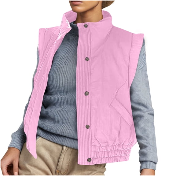 UYISJ Womens Puffer Vest Cropped Lightweight Button Down Quilted Vest Sleeveless Padded Gilet Coat with Pockets Pink M