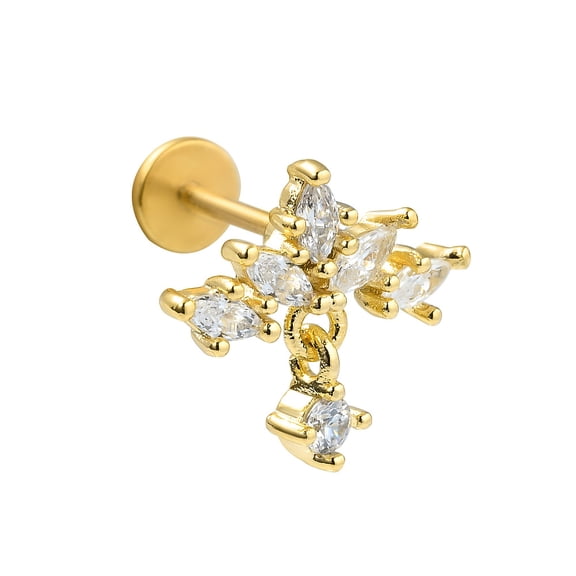 Stainless Steel Micro Pave Clear Cubic Zirconia Cartilage Earrings for Women Men Flat Back Earring Airplane 6mm Pin: 1.2mm