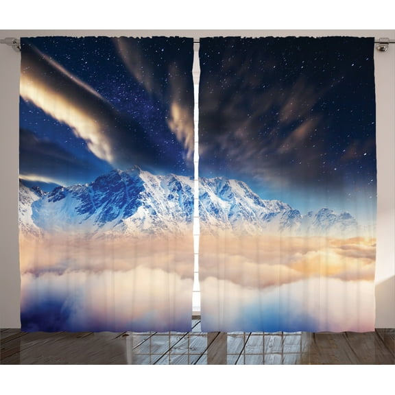 Ambesonne Nebula Curtains 2 Panel Set, Snowy Winter Mountains, 108" x 84", Blue White