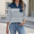 thumbnail image 3 of Garbnen 3/4 Sleeve Polo Shirts for Women Striped Lapel Womens Tops V Neck Dressy Fitted Color Block Woman Blouse with Front Pocket, 3 of 5