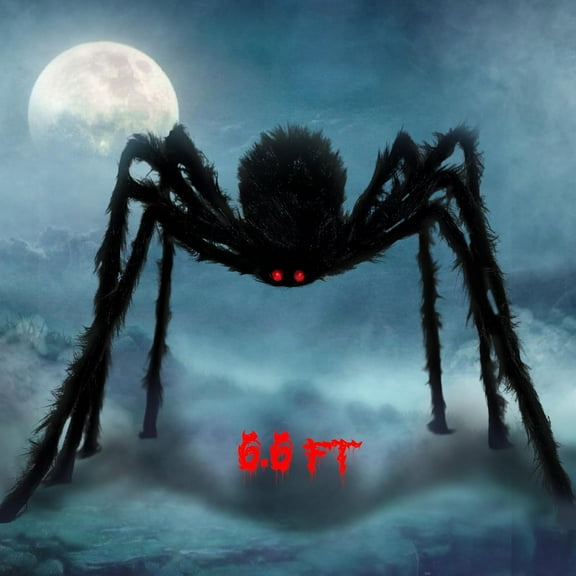 6.6FT Halloween Giant Spider Decorations, Scary Large Spiders Outside Realistic Fake Hairy Spider Props for Halloween Decorations Indoor and Outdoor Yard Party Garden Lawn Creepy Decor (1 Pack)