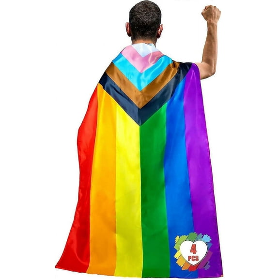 2 PCS Pride Flag Set - 3x5 FT Rainbow Pride Progress Flag Cape, Hangable Wearable LGBT Pro