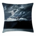 thumbnail image 1 of Americana Landscape Decor Throw Pillow Cushion Cover, Moon over Lake and Hills with Dark Storm Clouds Twilight Dawn at Night, Decorative Square Accent Pillow Case, 16 X 16 Inches, Grey, by Ambesonne, 1 of 2
