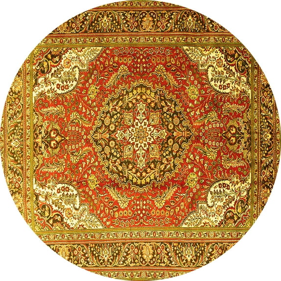 Ahgly Company Indoor Round Persian Yellow Traditional Area Rugs, 3' Round