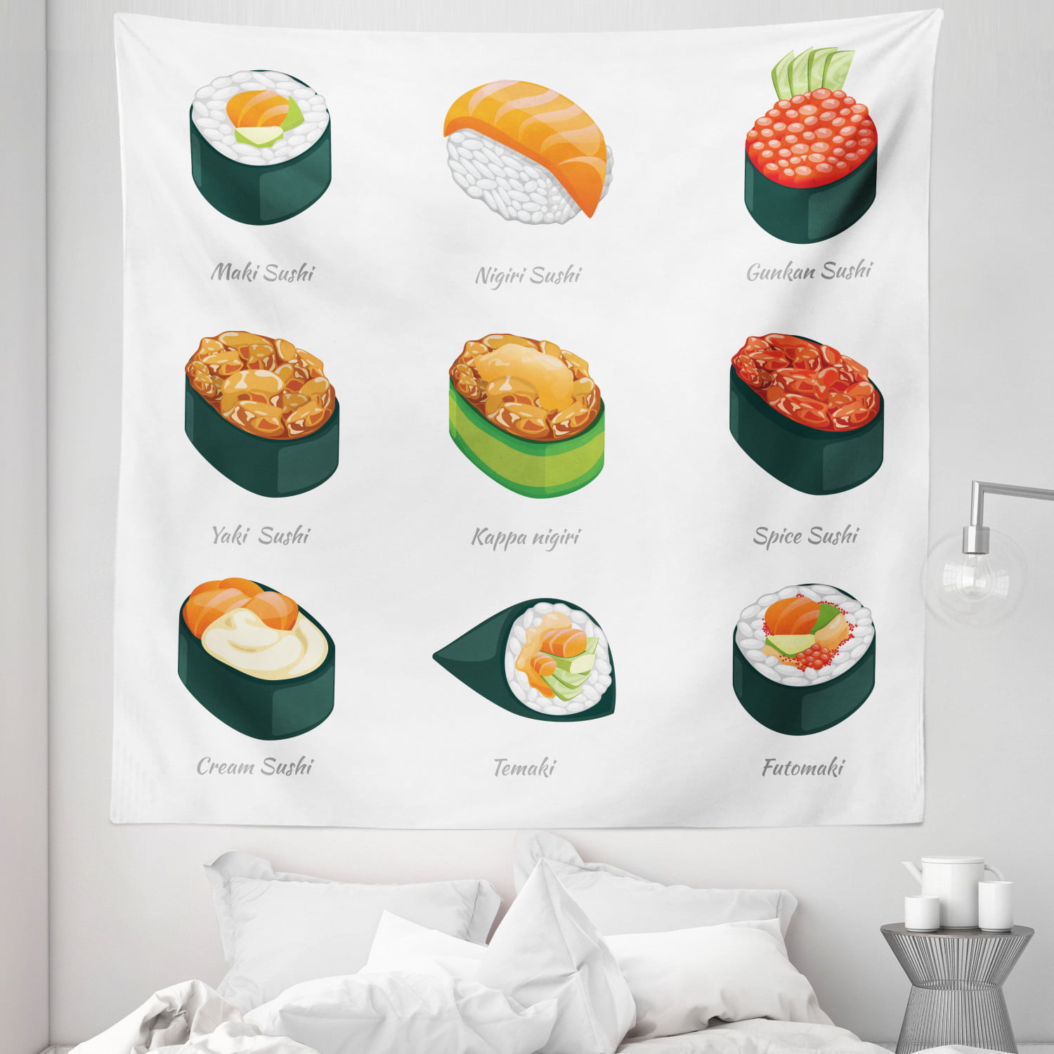 Sushi board - assorted nigiri, futomaki, hosomaki food Poster