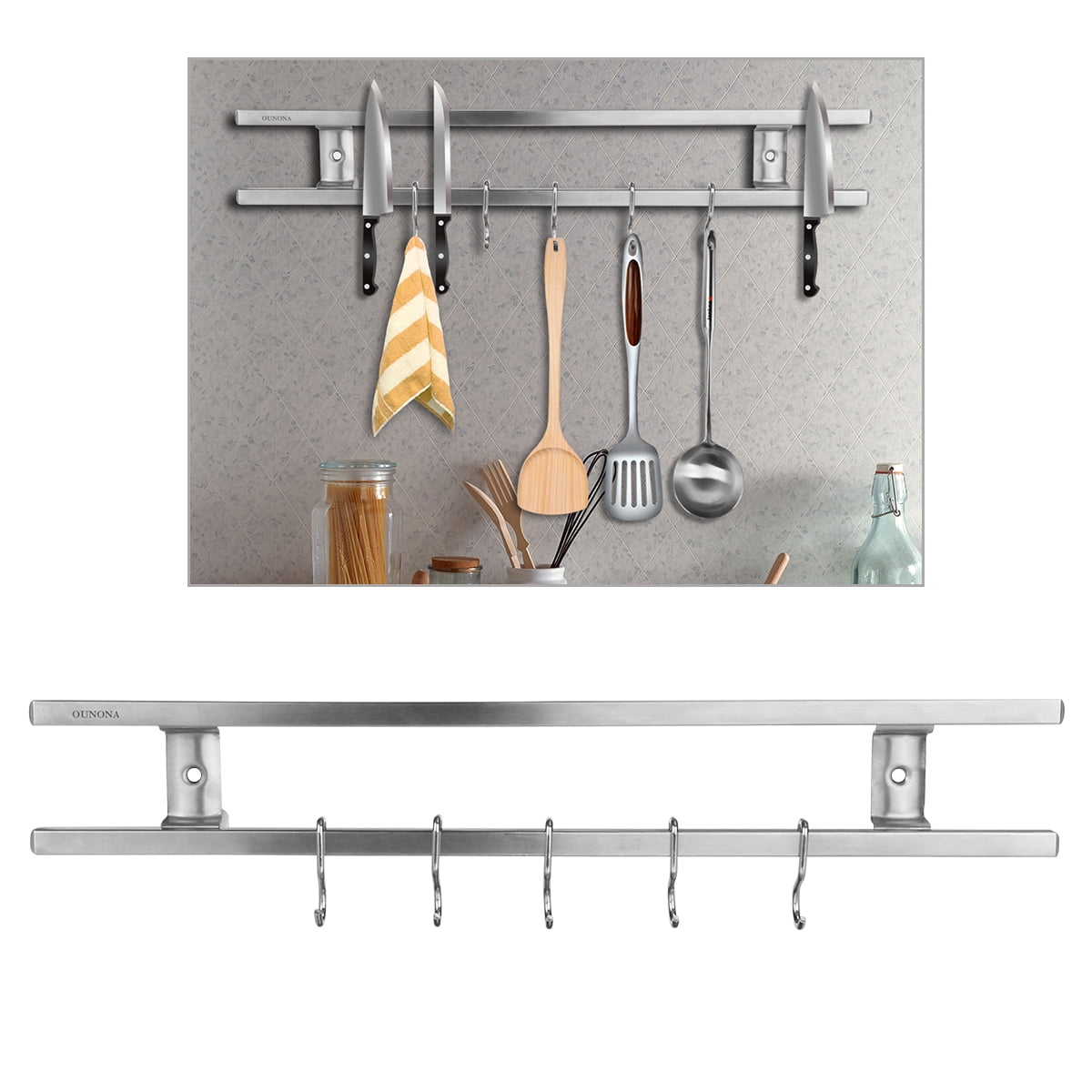 HOMEMAXS Wall-mounted Magnetic Knife Holder Double Bar Knife Rack for Knives Utensils and Kitchen Sets