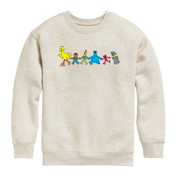 Sesame Street - Group Horizontal Chest - Youth Boys Crew Fleece Sweatshirt