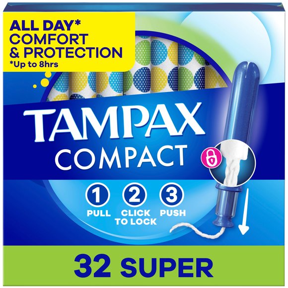 Tampax Compact Pearl Tampons, with LeakGuard Braid & Extendable Applicator, Super Absorbency, Compact Extendable Applicator, Unscented
