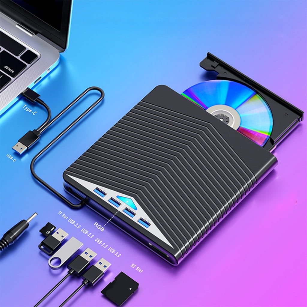 7 in 1 External Disc Reader Drive USB3.0 Type C Connect Fast Speed For Laptop