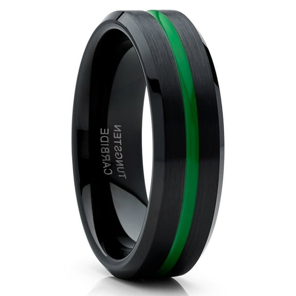6mm Green Wedding Ring,Black Wedding Ring,Tungsten Wedding Ring,Engagement Ring,Man's Ring,Black