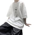 thumbnail image 2 of Men Half Sleeve Shirt Round Neck Printed Loose Causal Men Short Sleeve Pullover Shirt Top for Summer Daily White 2XL, 2 of 8