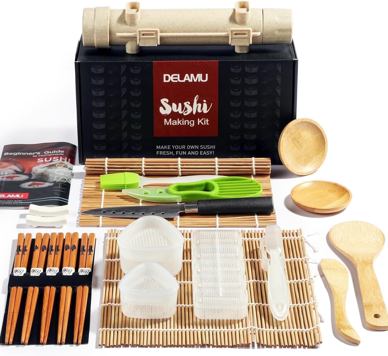 ANUNU Sushi Making Kit, 23 in 1 Bamboo Sushi Roller, Knife, Mat