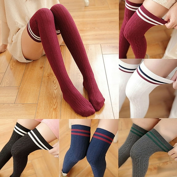 Cheers.US 1 Pair Girls Women Breathable Cotton Thick Knitted Over Knee Thigh Long Boot Stocking High Over the Knee Socks Stockings