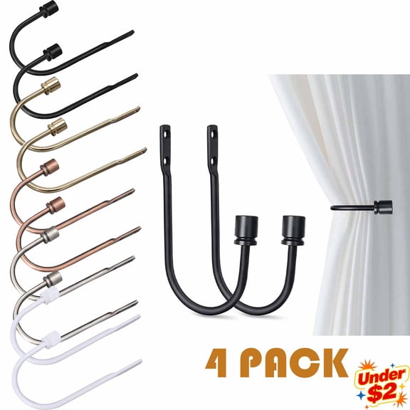 FEOLGEHLY 4pcs Brass Curtain Holdbacks, Wall Mounted Drapery Tiebacks with Screws, Heavy Duty Metal Decorative Window Drapery Holder Curtain Hook, White