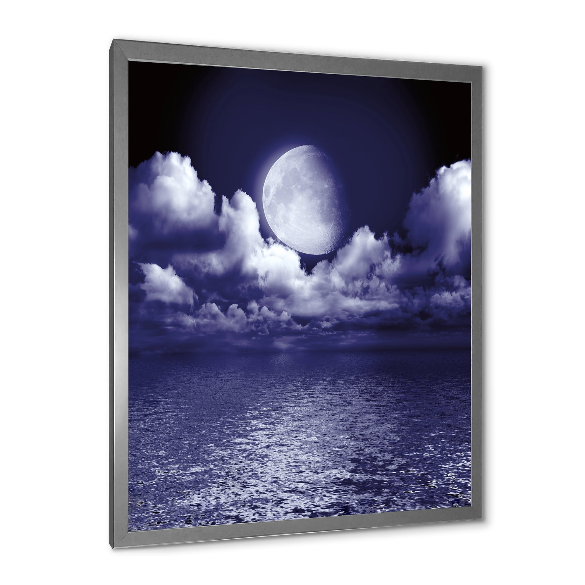 Designart 'Full Moon Night in Cloudy Sky V' Nautical & Coastal Framed Art Print