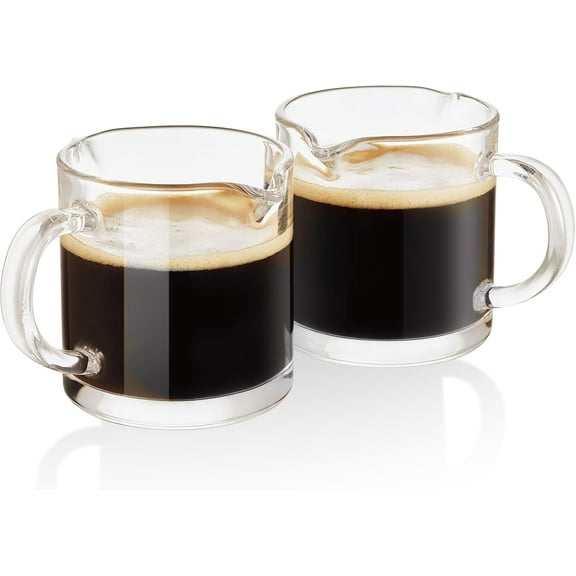Ackers Espresso Cups Set of 2, 4 OZ Double Spouts Cups, Milk Cup with Handle, Clear Glass