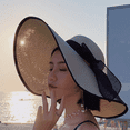 thumbnail image 5 of Sombrero de paja con lazo grande para mujer, gorra de playa grande, plegable, enrollable, con protección UV para el sol, para verano, 5 of 5