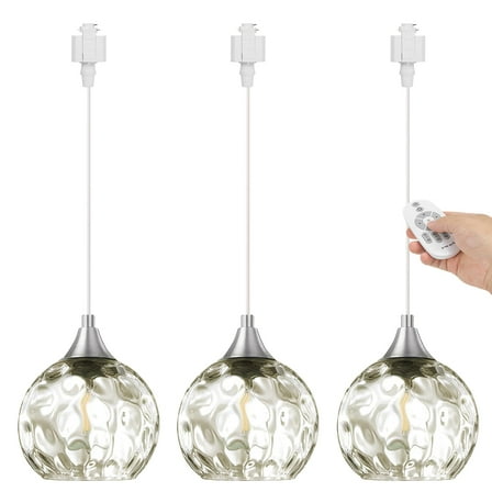 Kiven H-Type track lighting pendants Dimmable,Modern h track pendant lights with Amber Glass Globe,Decorative Track Lighting Fixture for Kitchen Hallway Restaurant Shop(3-Light)