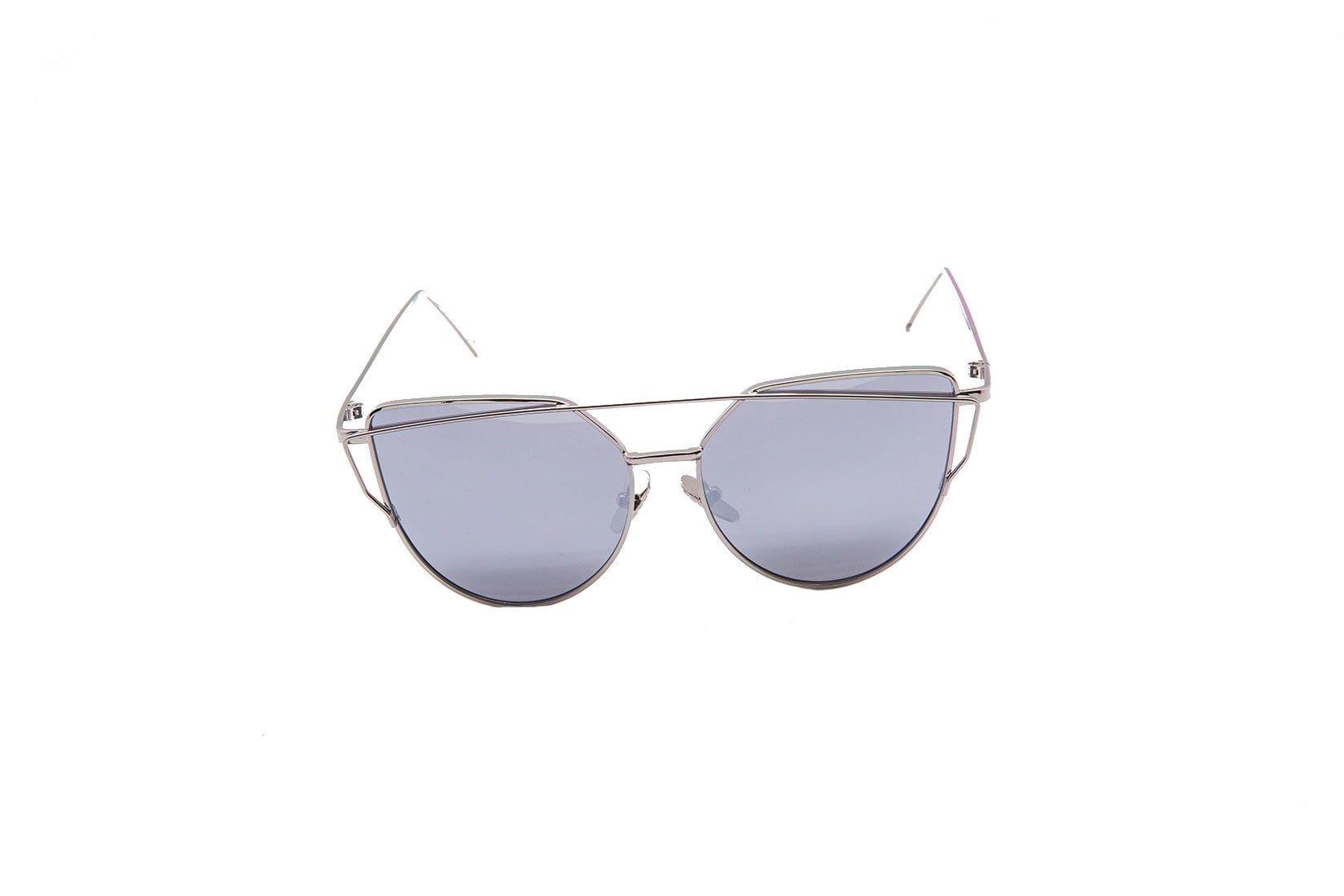Womens Cat Eye Mirror Flat Lens Silver Frame Fashion Sunglasses