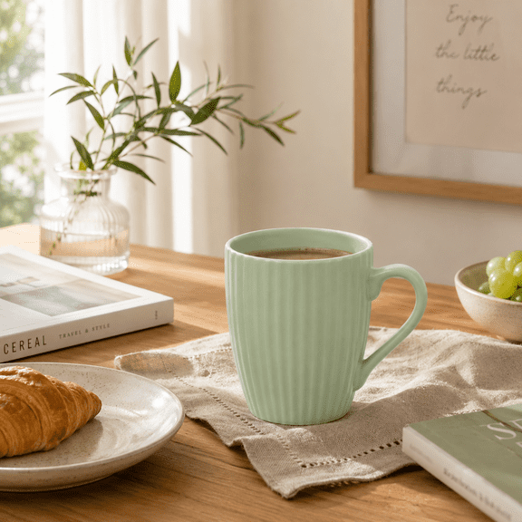 AGORKI Coffee Mug, Ceramic Coffee Cups with Handles, 12oz Stoneware Mugs Set for Coffee Tea Milk, Wave Design Mug Gifts for Home Office Restaurant, Green