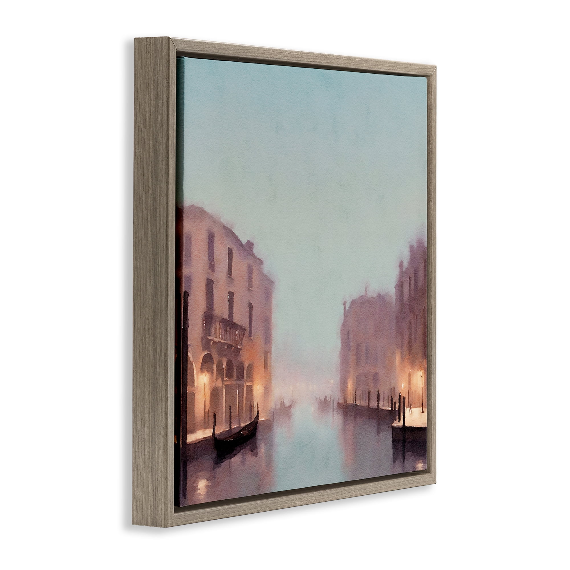 Stupell Industries Lights In Misty Canal Buildings & Architecture Painting Brown Floater Framed Canvas Art Print Wall Art, 25 x 25