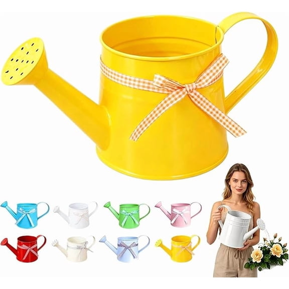 Metal Watering Can with Ribbon Bow,1 Gallon Watering Can Metal,Vintage Sprinkling Tin Watering Can for Indoor Outdoor Plants, Galvanized Steel Watering Cans for Flower