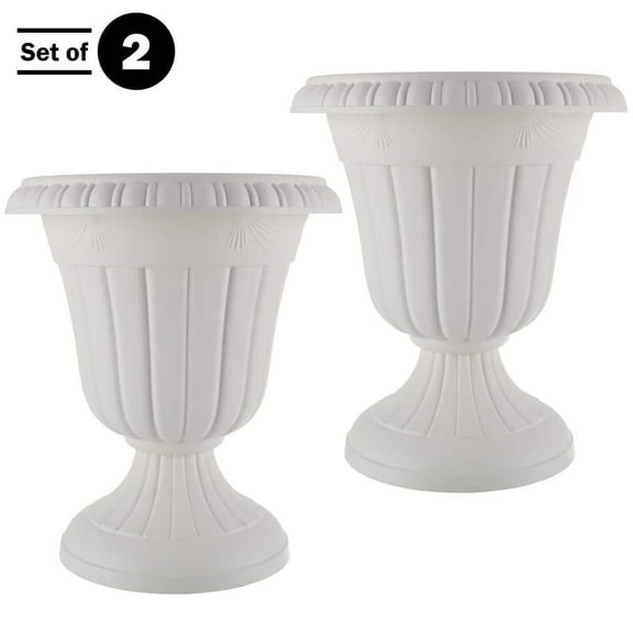 16 in. W x 18 in. H-in. Plastic Urn Planter 2-Pack, White