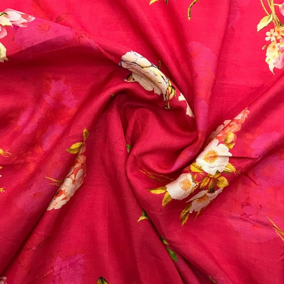 Sonakshi Fashion Pink Printed Fabric Flower Poly Crepe 52 Inch Wide Bundles for Sewing, By The Yard