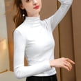 thumbnail image 4 of FRSASU Women's Turtleneck Velvet Blouses Long Sleeve Shirts Fall Winter Trendy Tops Slim Fitted Basic Solid Casual Tunics Shirts White, 4 of 7
