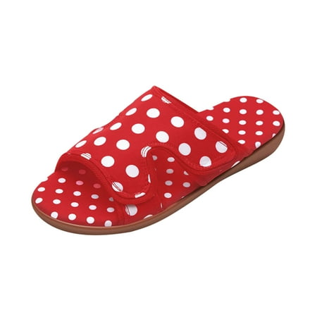 

QISIWOLE Sandals Women Large Size Outer Wear One-line Slippers Wave Point Open Toe Stick Strap Beach Sandals Deals
