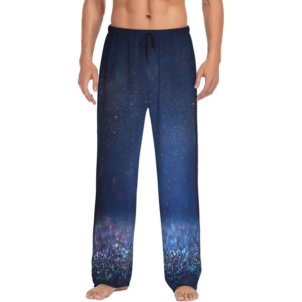 Balery Retro Blue Glitter Pantalones de pijama para hombre, pijama ultraligero, pantalón de descanso-Small