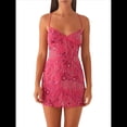 thumbnail image 1 of Vestido Corto Sin Mangas con Lentejuelas y Brillantes Diamantes de Imitación para Mujer, con Escote en V Profundo y Espalda Descubierta, Ideal para Fiestas Rosa Roja M, 1 of 7