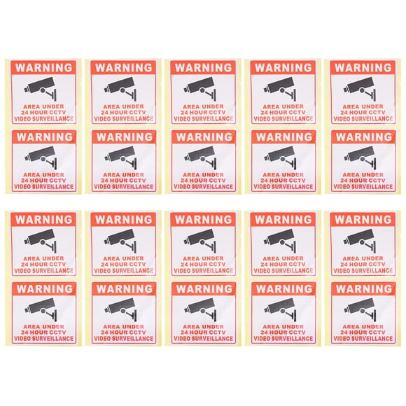 20pcs CCTV Camera Warning Signs Stickers Warning 24 Hour Video Surveillance Sign Decals for School Office Building