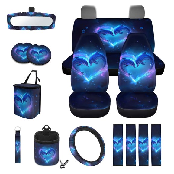Uorisanigo Dophin Car Seat Cover Full Set Car Accessories Elegant Seat Covers for Cars Front Rear Seats Cover Soft Steering Wheel Belt Auto Air Conditioner Storage Auto Trash Can Gift for Her