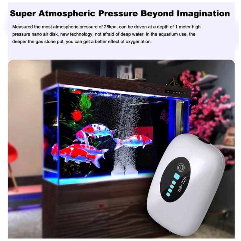 2X Aquarium Air Pump USB Rechargeable Oxygen Pump Fish Tank Bubbler High Capacity 4800MAh Battery, Double Vent Hole