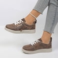 thumbnail image 3 of Rokment Women's Platform Chunky Low Top Fashion Sneakers Vintage Casual Leather Patchwork Zip up Height Increasing Non Slip Tennis Work Shoes Brown Size 7, 3 of 7
