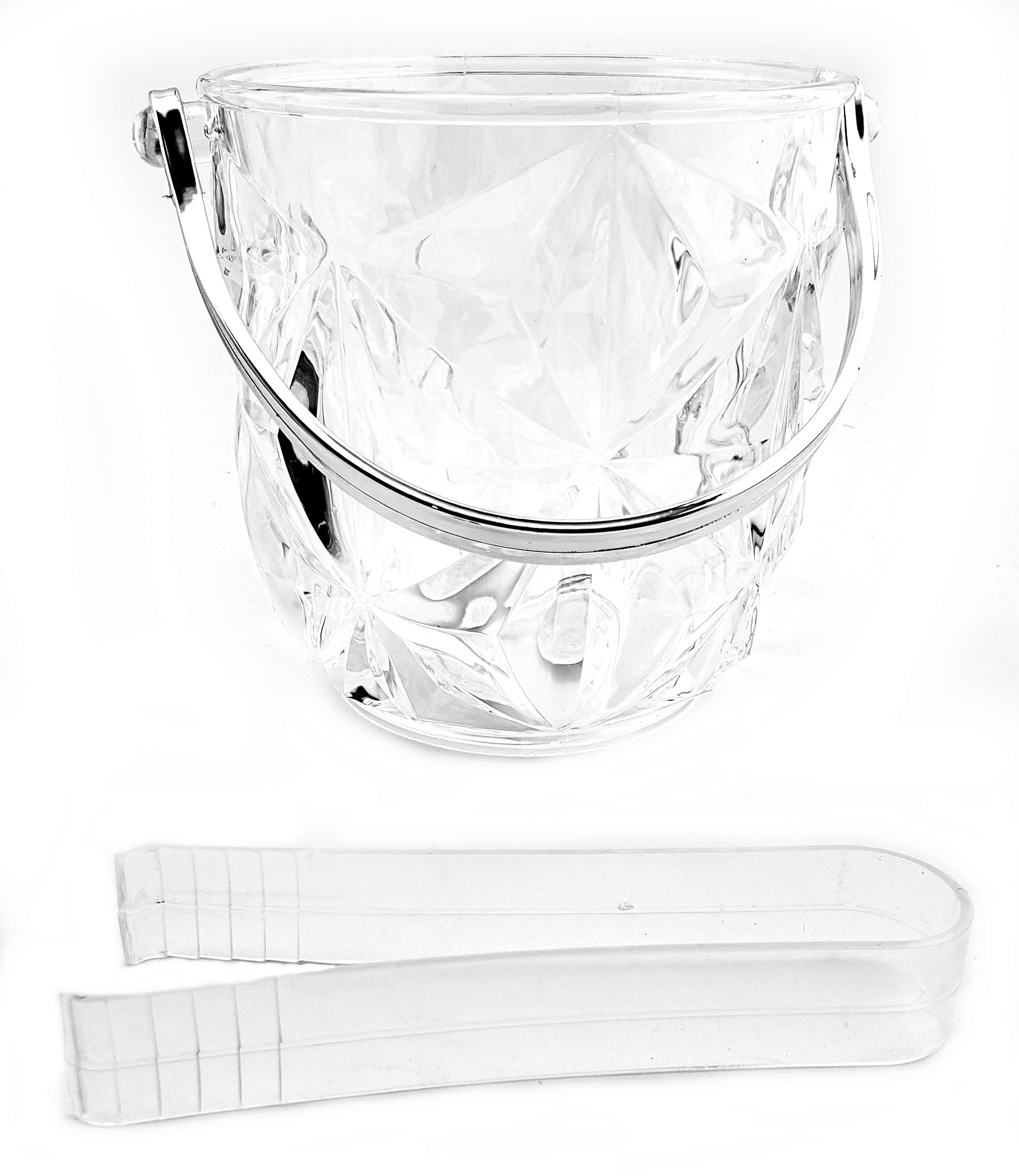 2 Clear Ice Buckets with Handle and Tongs