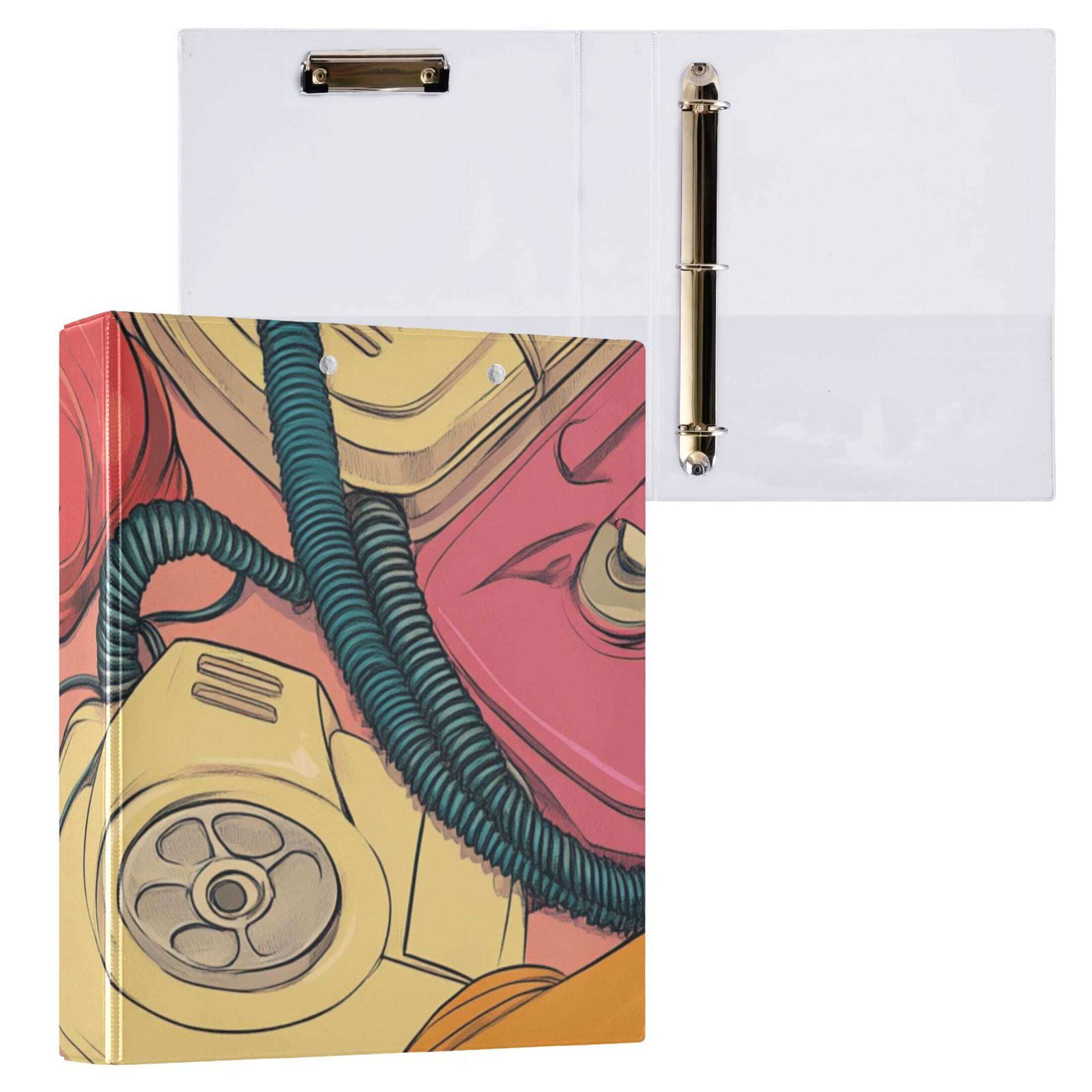 Cartoon Landlines 3 Ring Binders 1.5 inch Hardcover File Folders with Interior Pockets A4 Size Organizer for School Office Hospital