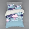 thumbnail image 2 of Funny Duvet Cover Set, Clouds with Smiling Faces and Ornate Motifs Happiness Fun Rainy Season Graphic Image, Bedding Set with Shams and Fitted Sheet, 3 Sizes, by Ambesonne, 2 of 3