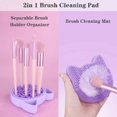thumbnail image 2 of KAIYANG en 1 con soporte para secar brochas, almohadilla limpiadora de brochas de silicona con forma de gato y estante para cosméticos (verde) morado, 2 of 5